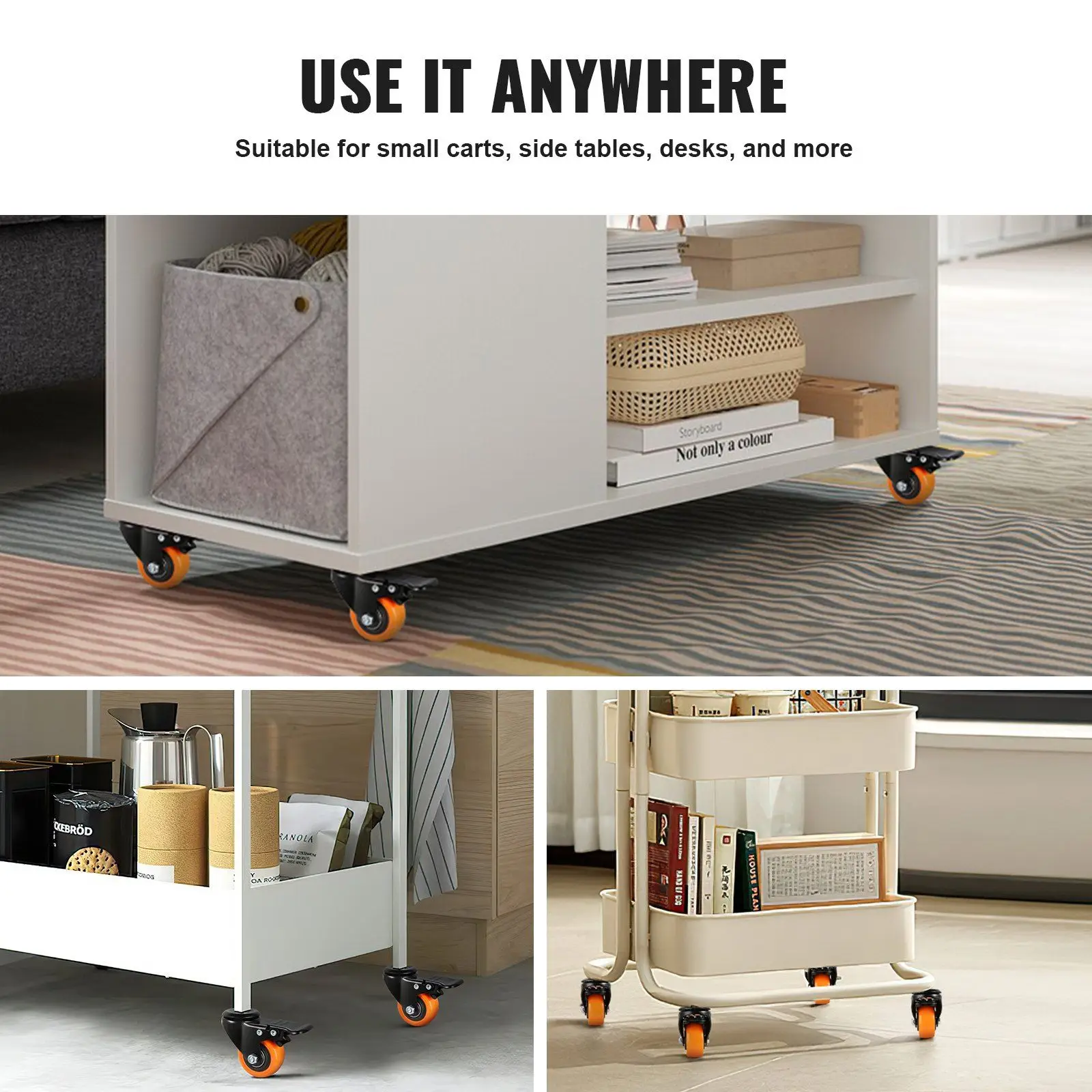 Rodízio, 2 polegadas, conjunto de 4, capacidade de carga de 110 libras, rodízios de haste rosqueada com freio de travamento duplo de segurança, indu resistente