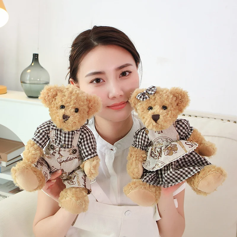2pcs 26cm Cute Couple Bear Plush Toy Dolls Stuffed Soft Animal Pillow for Girl Birthday Christmas Decor Gift