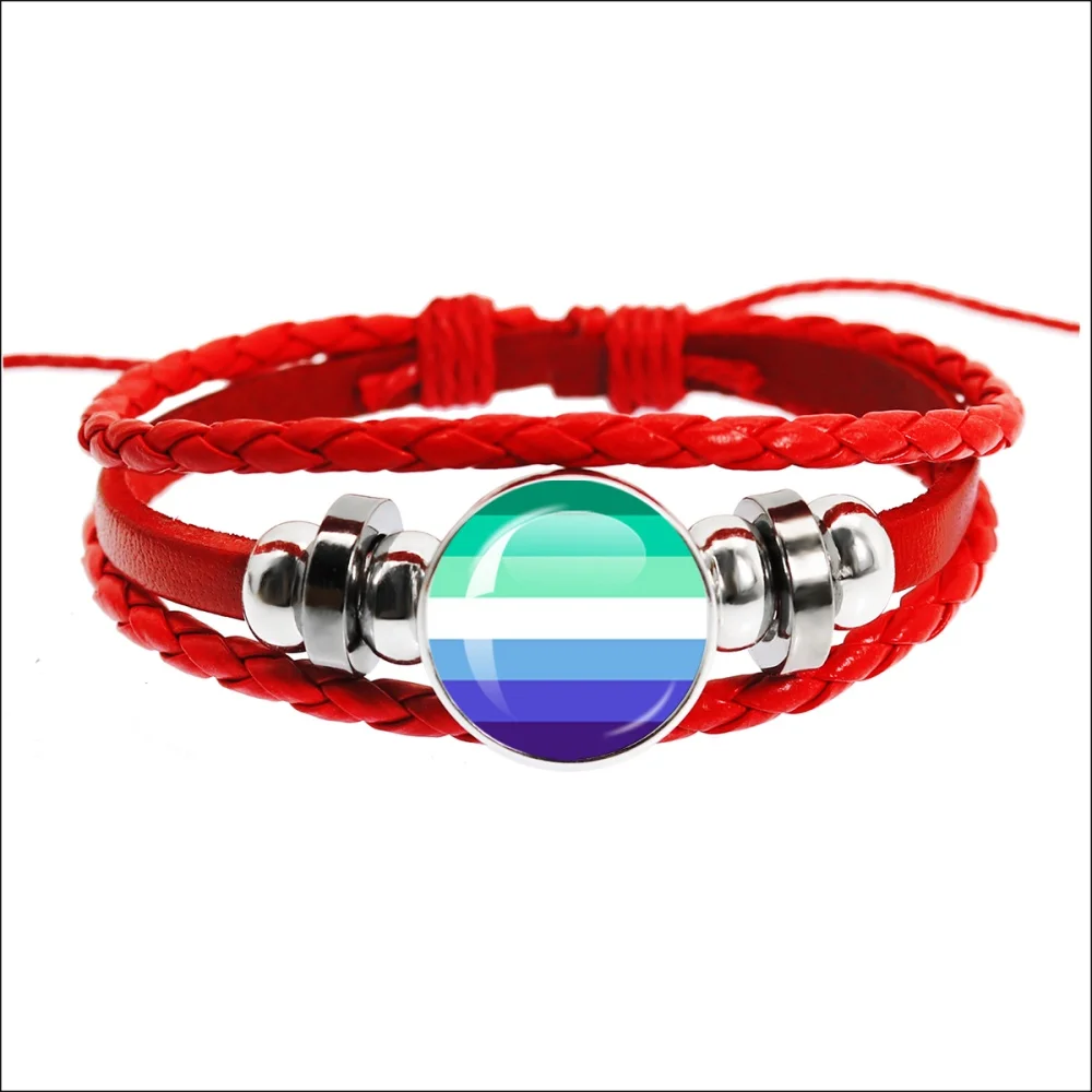 MLM Gay Pride Flag Bracelet Jewelry Accessory 18mm Leather Rope Bracelet Fashion Jewelry LGBT For Men Gift