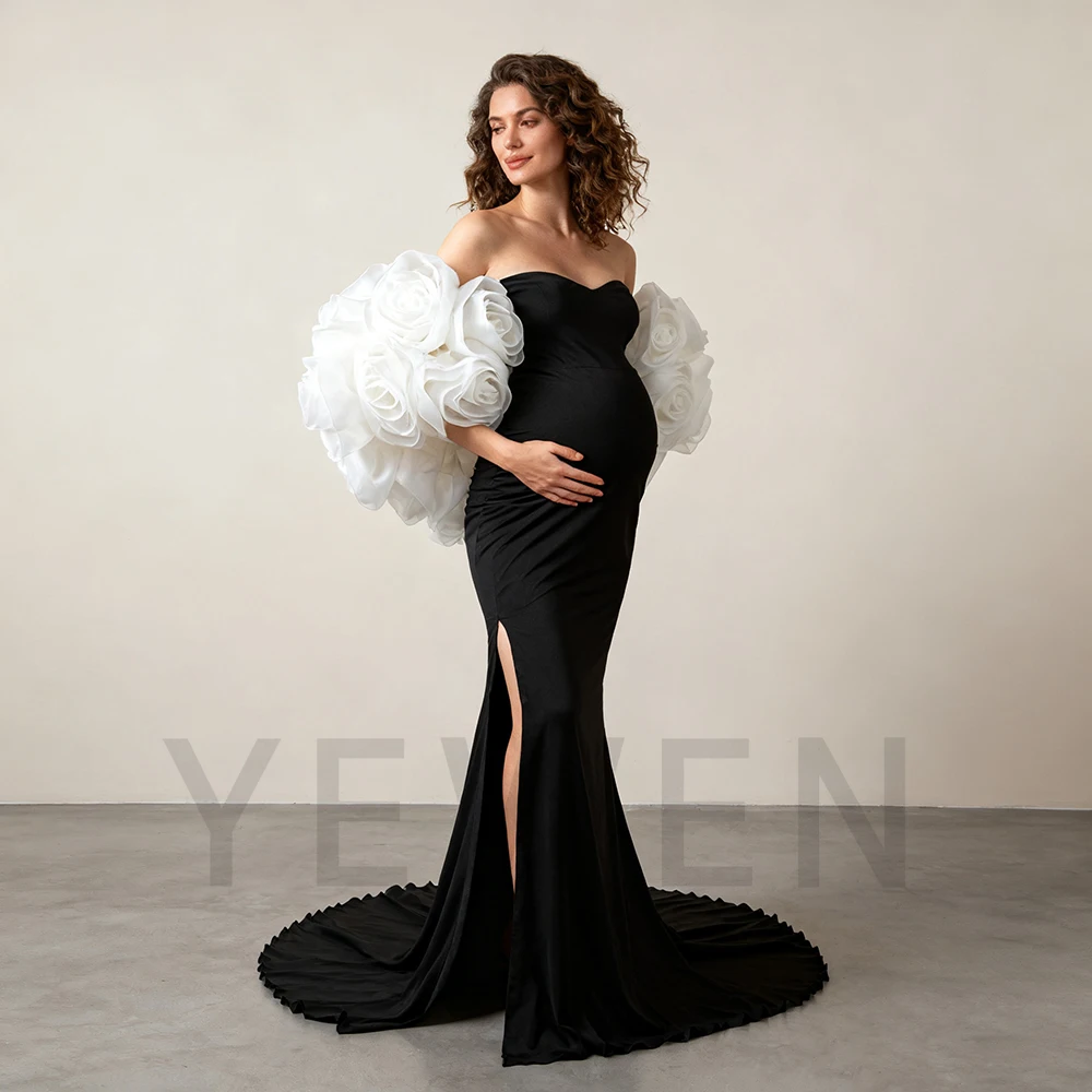 

3D Flower Maternity Dresses for Photoshoot​ with Organza Cape Couture Photography Outfit Dress for Pregnant Women YW250030