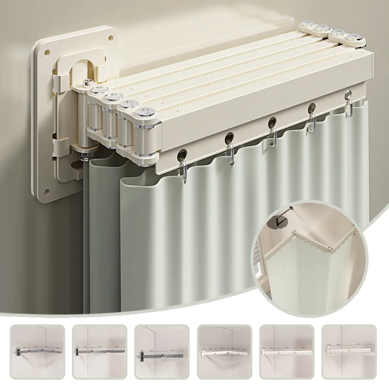 Waterproof Pasted Style Folding Rod Shower Curtain Invisible Partition Bathroom Mildew-proof Balcony Retractable No Curtain