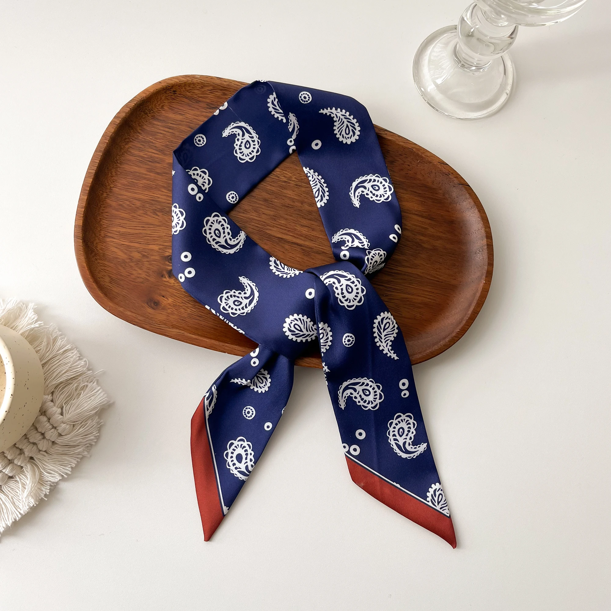 Europe 2024 Fashion New National Style Small Nroken Flower Women\'s Decorative Twill Binding Bag Handle Silk Scarf Ribbon Scarf