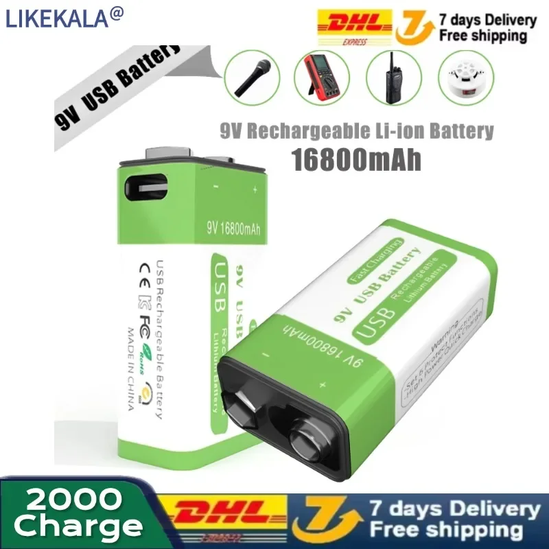 LIKEKALA Nuovo 9V 16800mAh Li-Ion Batteria Ricaricabile Micro USB Batterie 9 V Al Litio Per Multimetro Microfono Giocattolo Controllo Remoto