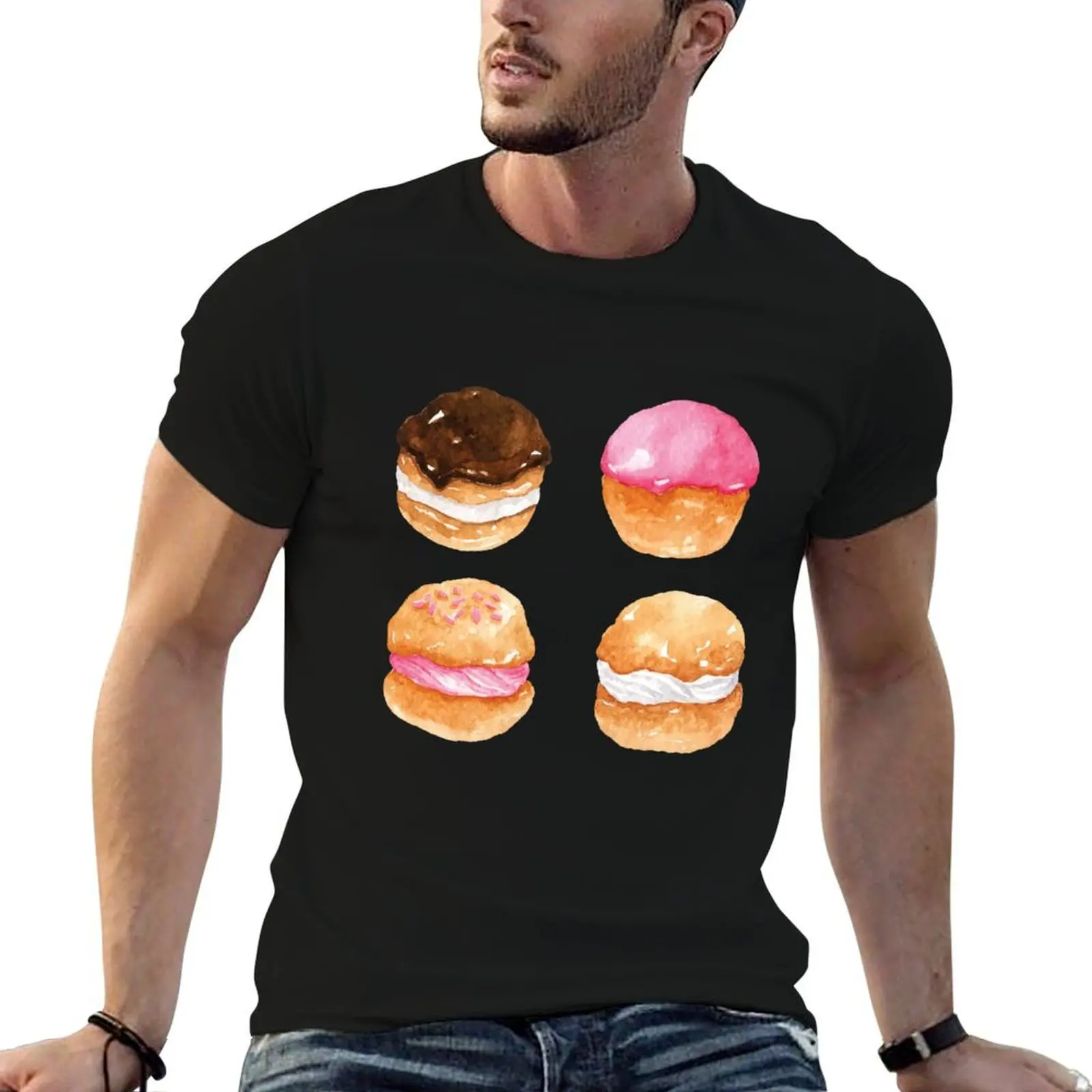 

Assorted Cream Puff Profiteroles - Chocolate, Strawberry and Vanilla T-Shirt essential t shirt funny t shirts man T-Shirt