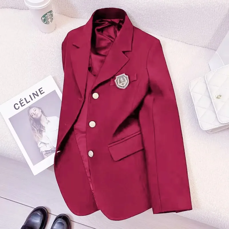 Spring Fashion New Women's Elegant High-end Suit Jacket with Lapel and Student Design Sense, Versatile Long Sleeved Jacket