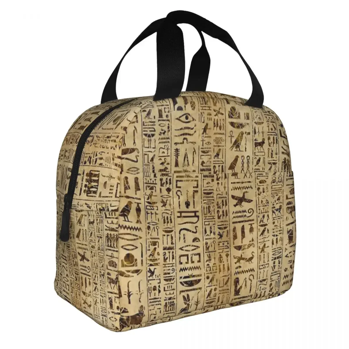 

Egyptian Ancient Hieroglyphs On Papyrus Lunch Bags Portable Insulated Canvas Cooler Thermal Picnic Tote for Women Children