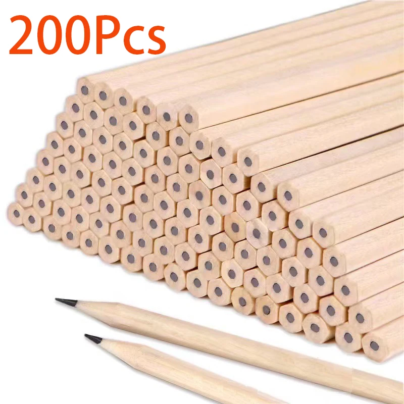 

200Pcs Hexagonal HB Wooden Pencils Natural Wood Grain Pencils Children's Stationery