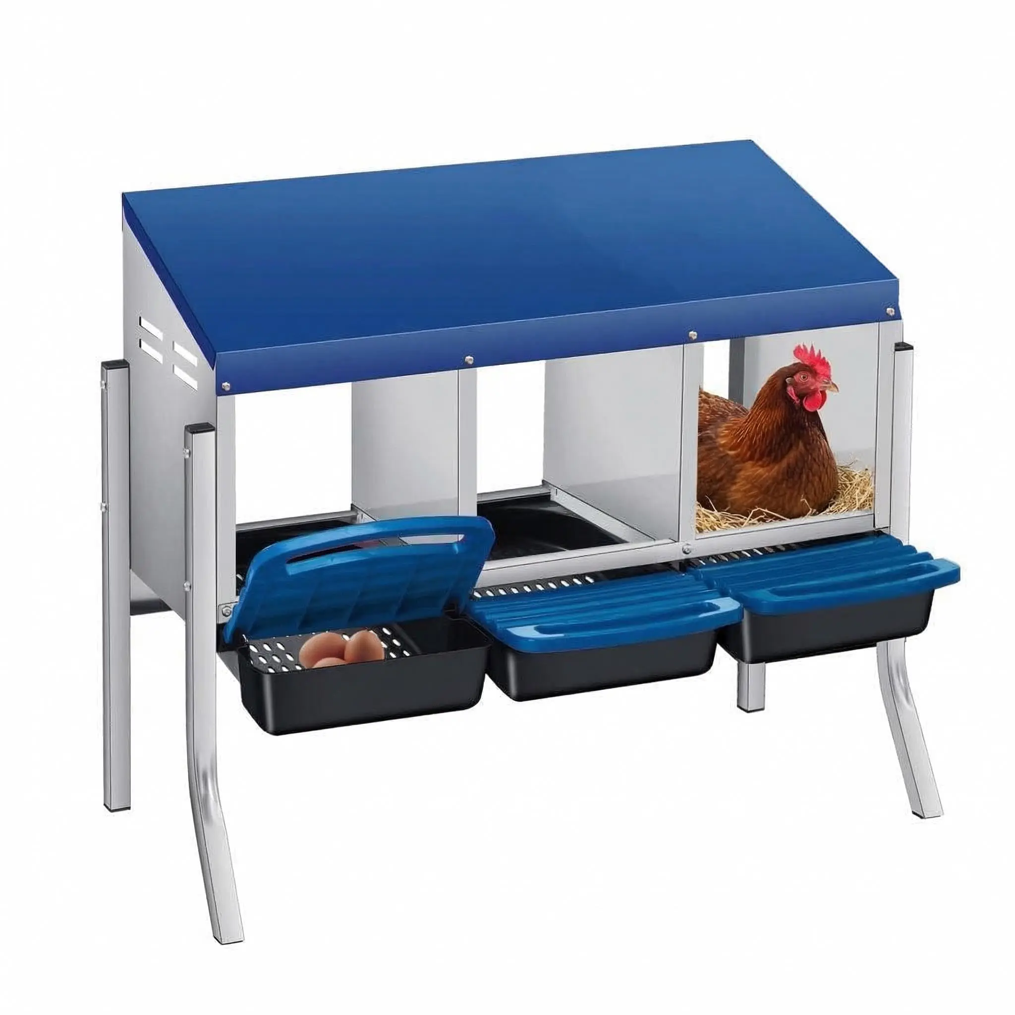 

Куриные гнездовые ящики с выдвижной системой сбора яиц, металлический гнездовой ящик для кур с 3 отсеками, съемными поддонами и напольной подставкой