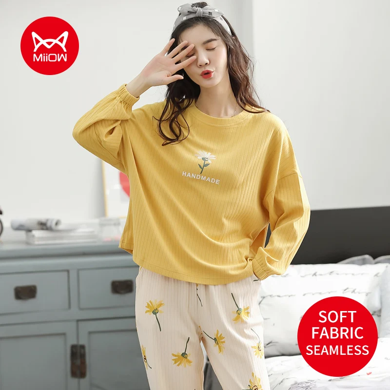 

MIIOW Winter Pajamas for Women Corduroy Cotton Loungewear Sets Fashion Comfortable Sleepwear Loose Long Sleeve Clothes for Girls