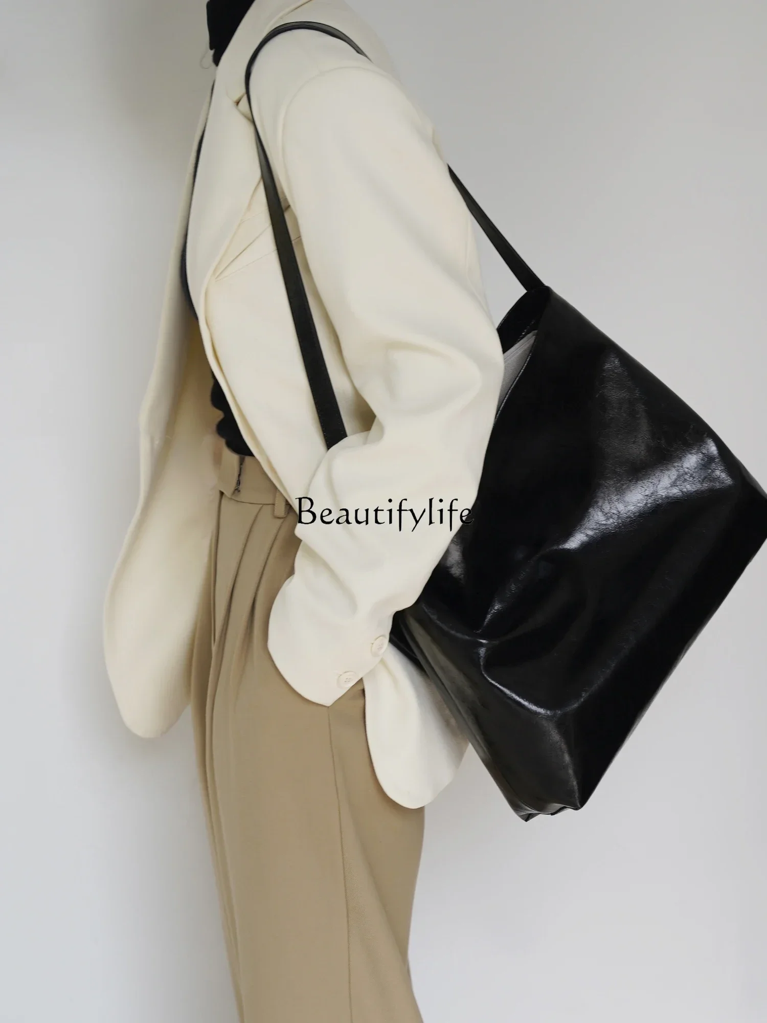 Special-Interest Design Genuine Leather Oil Wax Leather One-Shoulder Portable Women's Fashionable Computer Bag