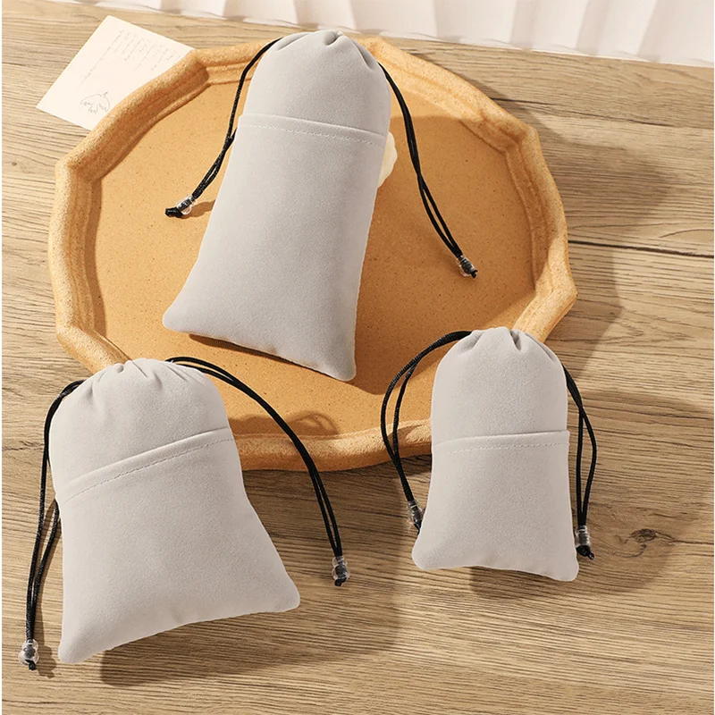 20pcs/lot 9*14cm, 12*16cm, 11*20cm Grey Plush Velvet Drawstring Bags Pouches Dustproof Digital Gift Packaging Bag Customize Logo