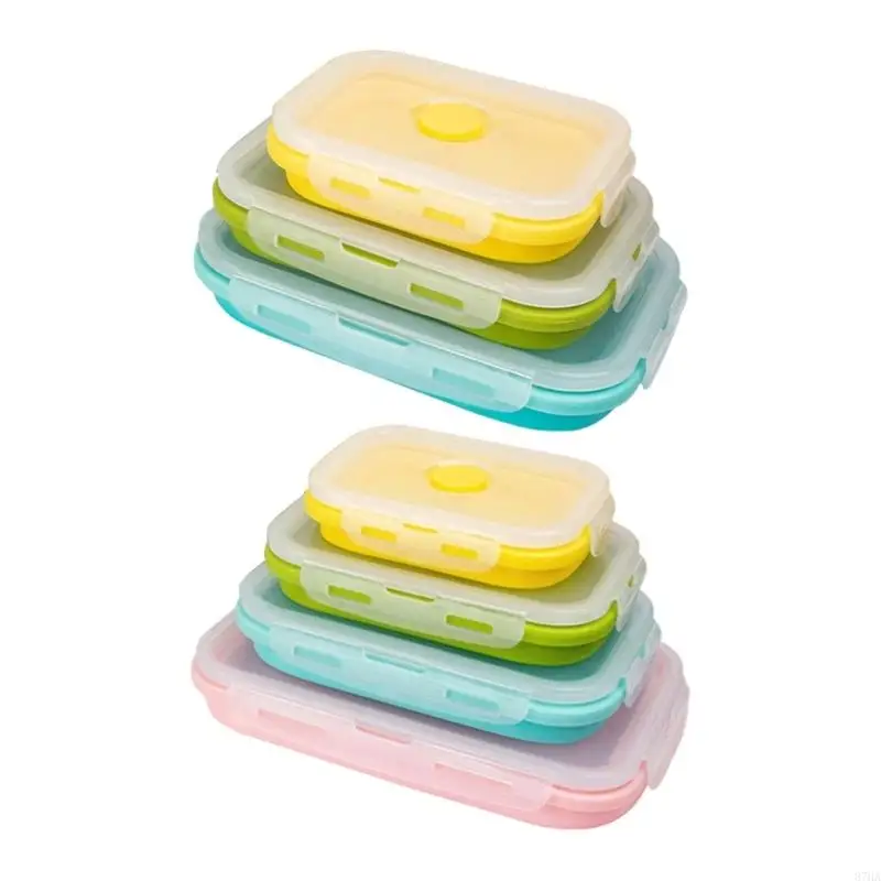 Lunch Box Set with Lid Holders, Flat Profile for Office Meals and Home Use, Fridge Use and Microwave Warming 87HA