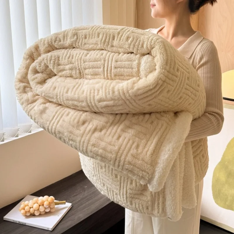 2025 New Solid Color Blanket Thickened Winter Coral Fleece Blanket Nap Office Warm Sofa Cover Blanket without Pillowcase