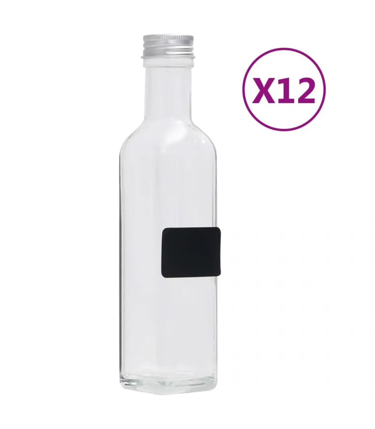 Water Bottles Glass Bottles with Screw Cap 12 Pcts Square 250 ml