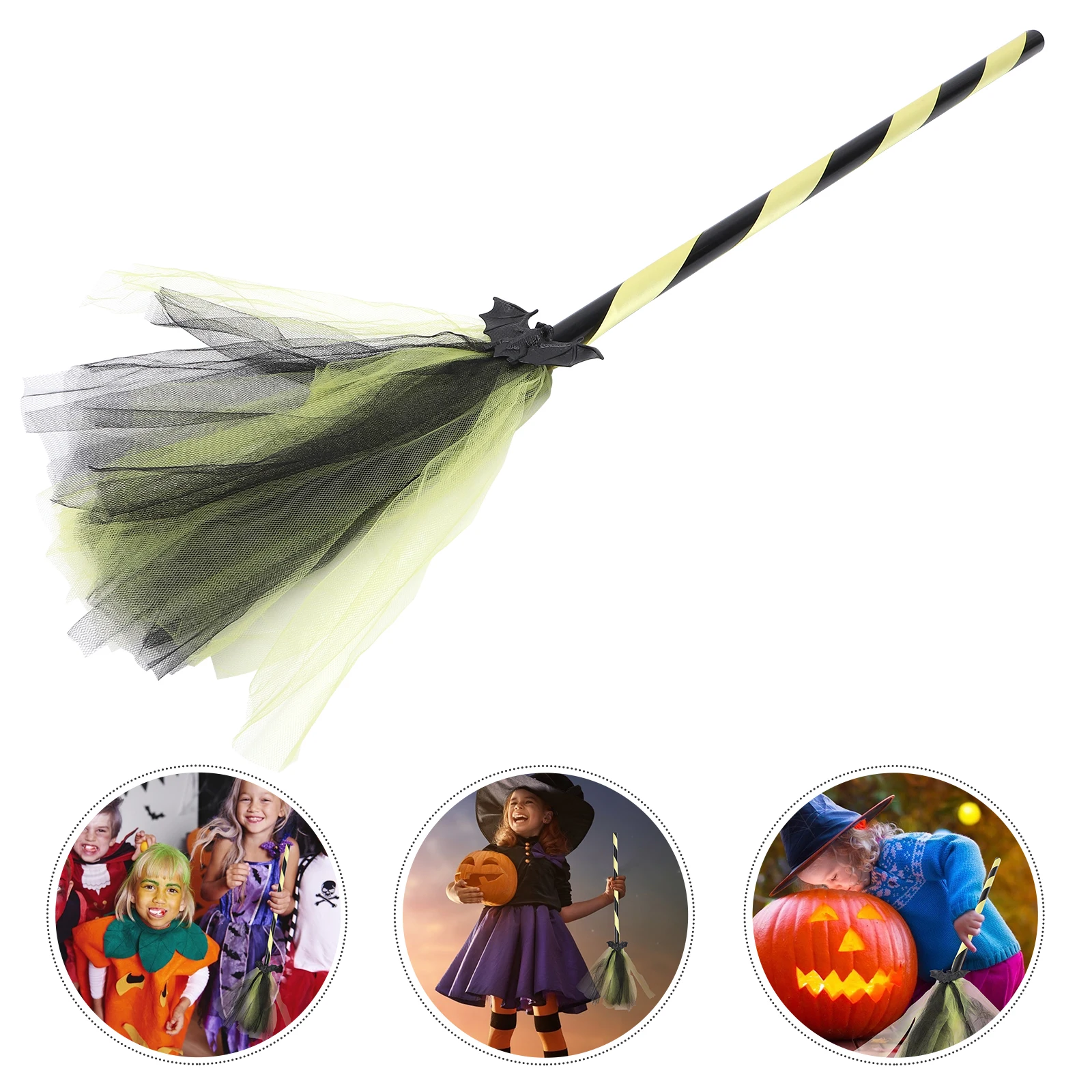 

Plastic Mesh Broom Decor Halloween Bat Besom Props Lightweight Portable Funny Cosplay Party Decoration Ideas Gifts for Friends