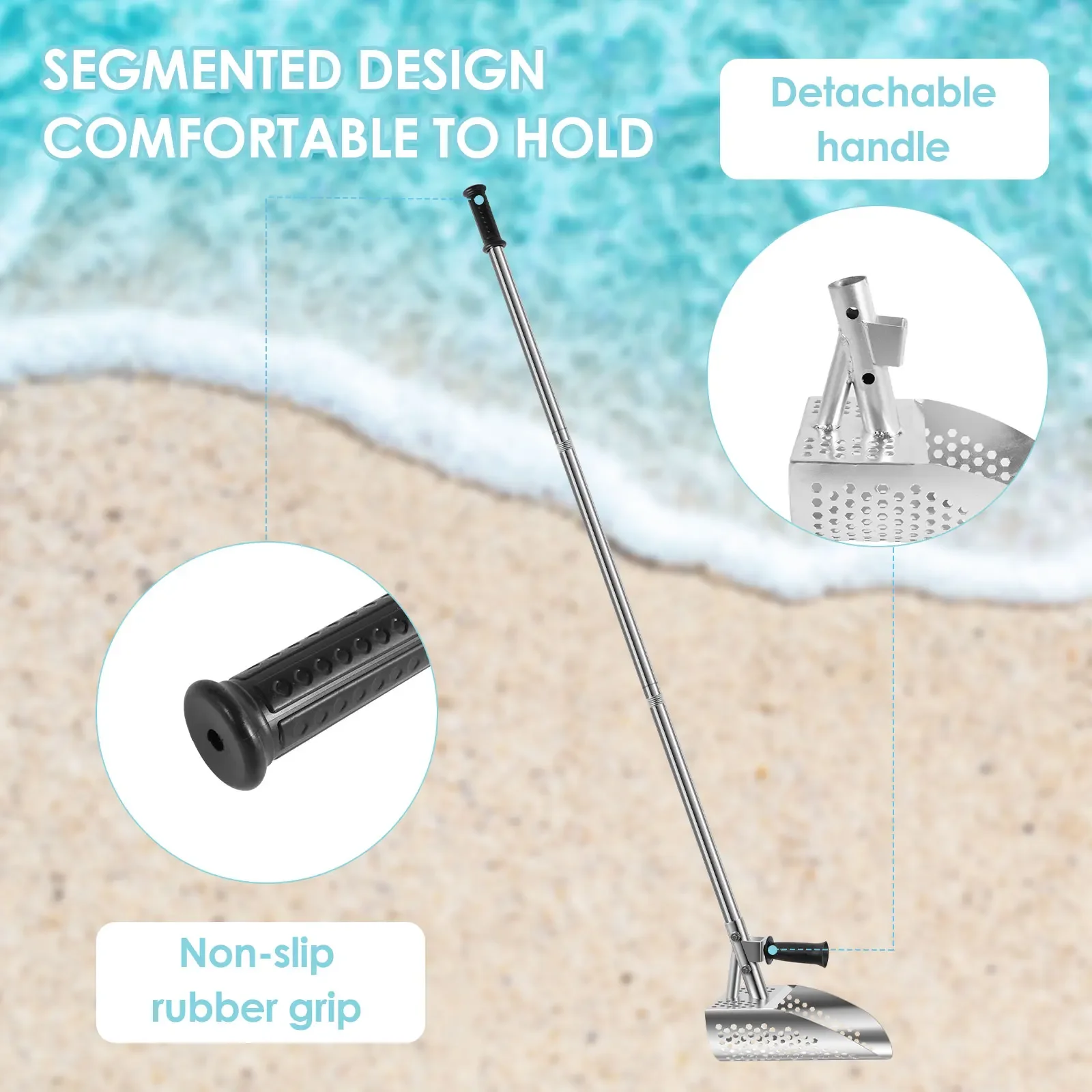 Strumento di rilevamento metalli Cucchiaio da sabbia da spiaggia con manico antiscivolo Esagone Strumento di rilevamento fori da 8 mm Screening rapido per Beach2025