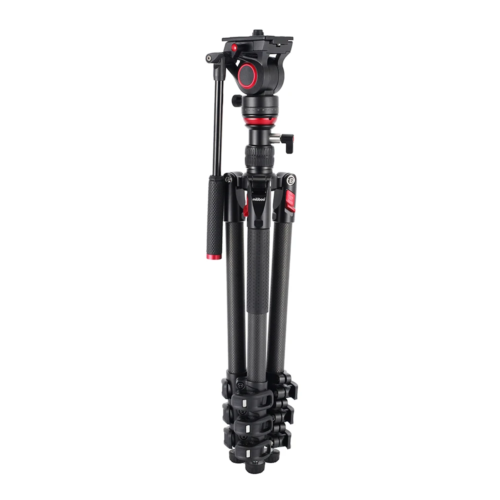 miliboo Video Tripod with MUF Flat Base Fluid Video Head 11 lb Max Leveling Column Kit, Aluminum& Carbon fiber Legs Flip Lock