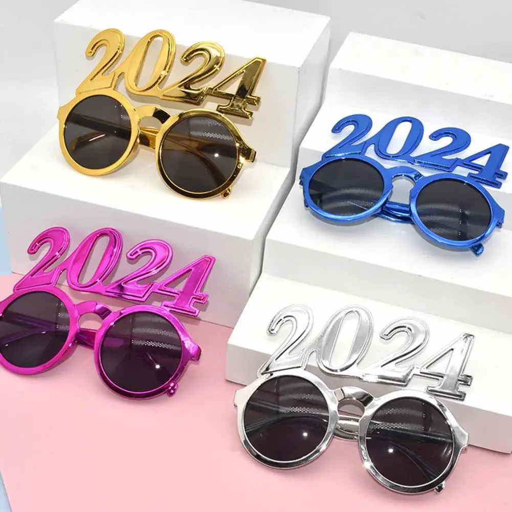 1 Pair 2024 Party Eyeglasses 3D Happy New Year Festival Glasses Shining Rhinestones Inlaid Christmas Number Spoof Eyewear