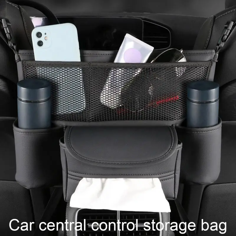 Car Console Purse Holder Large Capacity Storage Handbag For Automotive Console PU Leather Car Organizers And Storage For Snacks