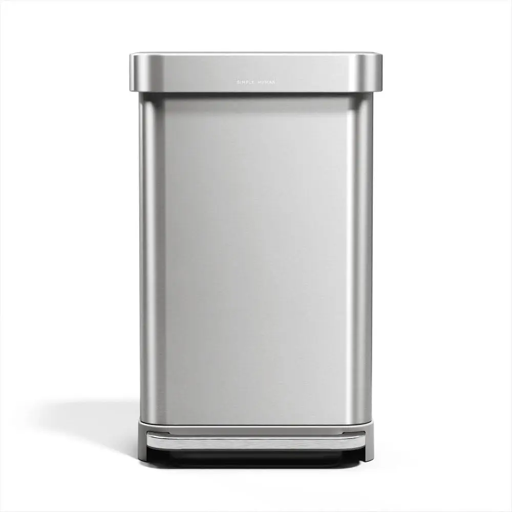 

45L Rectangular Hands-Free Kitchen Step Trash Can with Soft-Close Lid, Brushed Stainless Steel