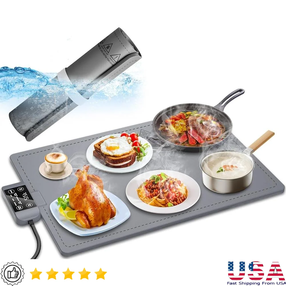 

Silicone Electric Food Warming Mat Waterproof Heating Tray 17 Temperature Settings 6 Hour Timer Full Surface Heating Non Slip