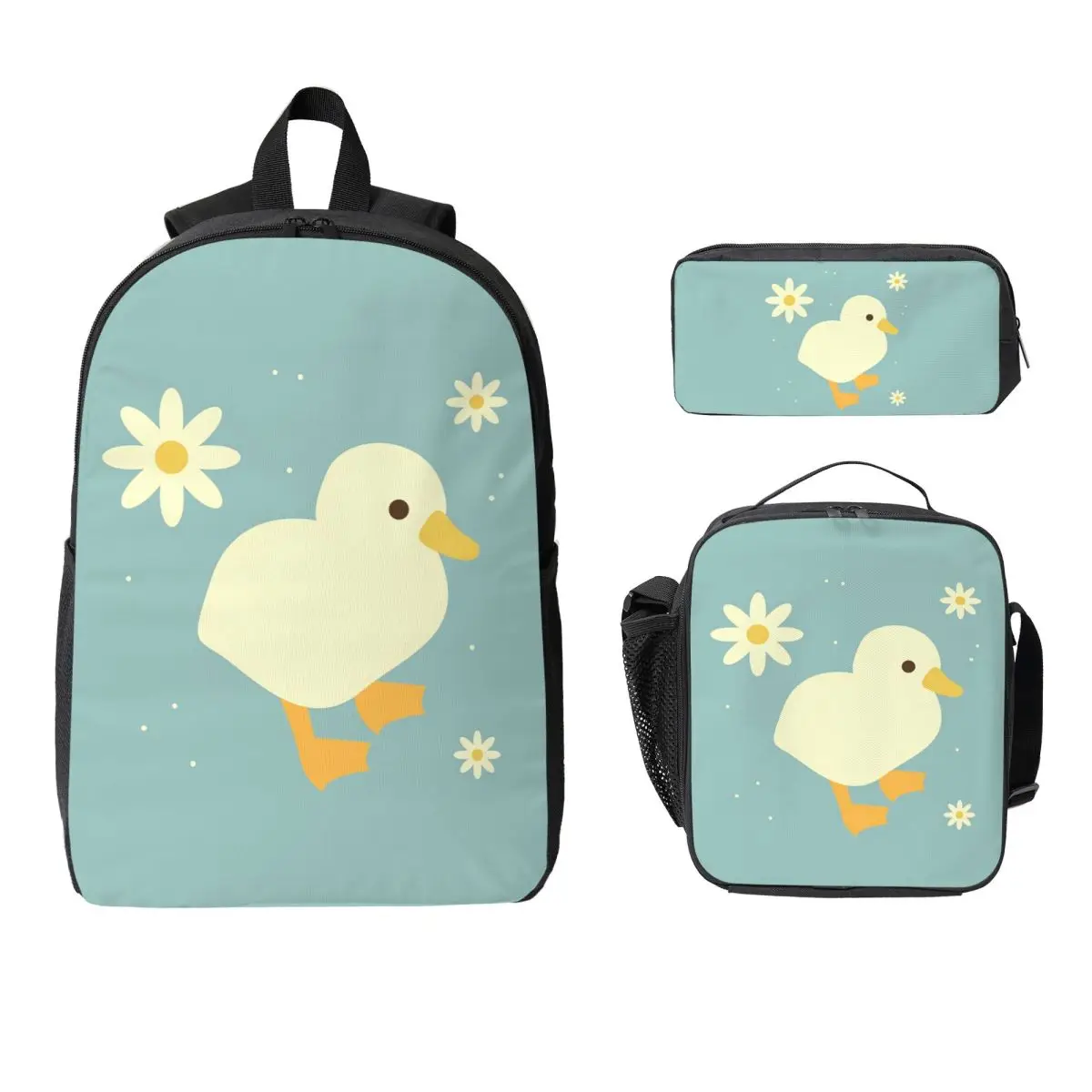 

Cute Duckand Duck Flower Cartoon Pattern Backpack BookBag School Bag Laptop Shoulder Bags 3ps Insulated Lunch Bag Pencil Case