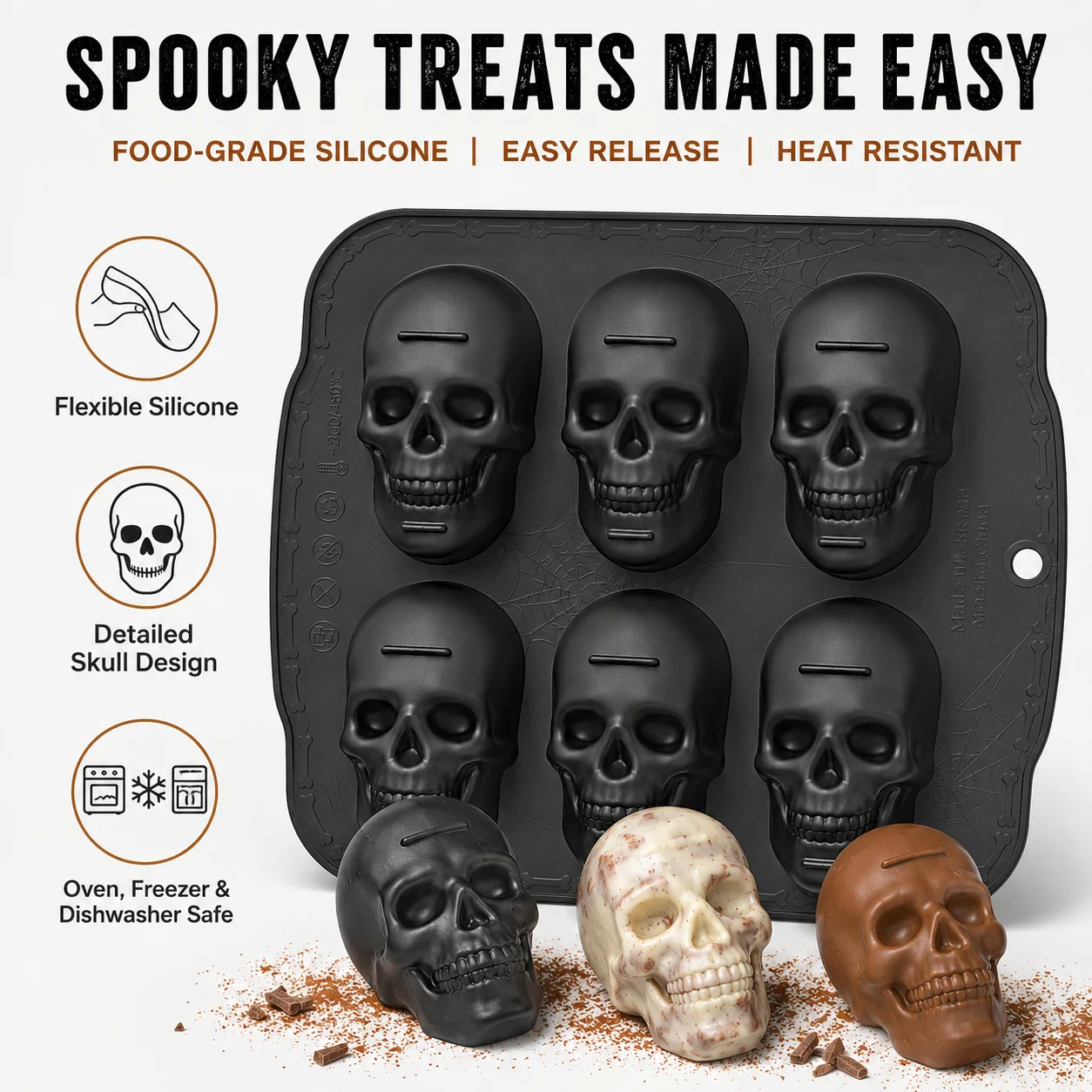 Skull Silicone Cake Mold 6/20 Cavity Halloween Baking Pan Ice Cube Tray Chocolate Maker For DIY Spooky Party Desserts