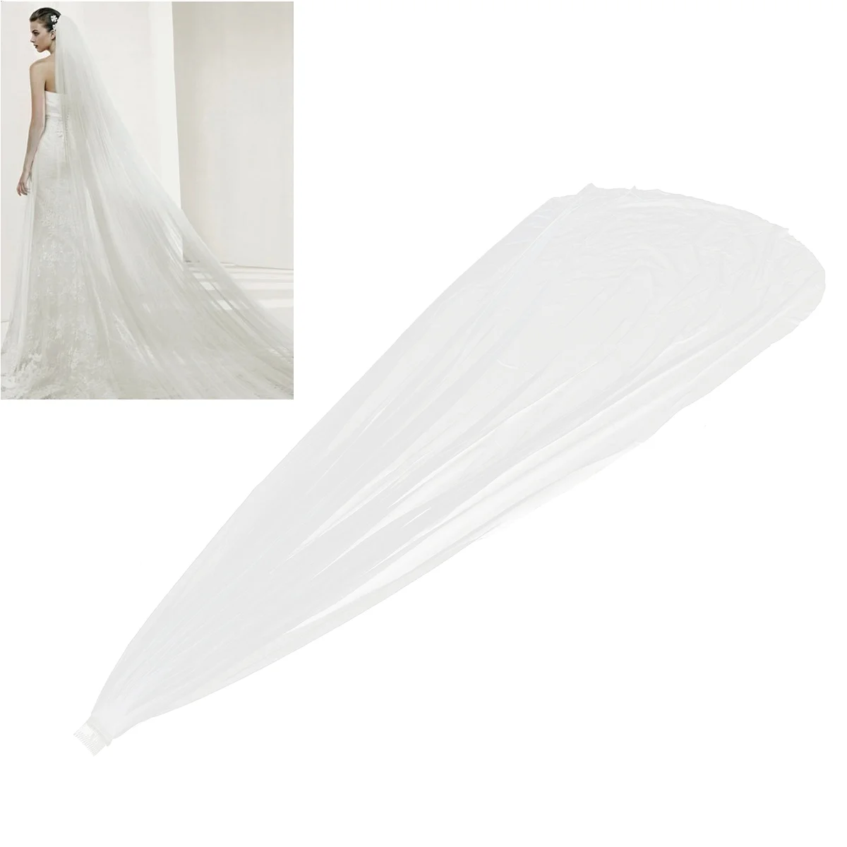 

Long Wedding Veil Single-deck Tulle Cathedral Chapel Floor Veils With Hair Side Comb For Bride (Ivory Tint)