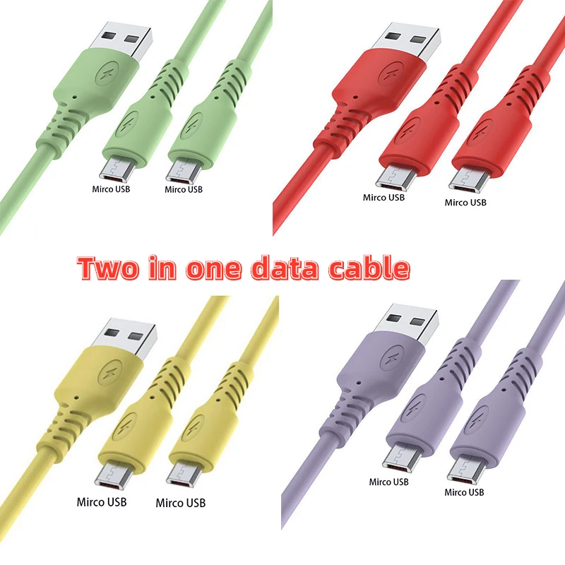 1PCS Two In One Phone Charger Cable Micro USB  Cable for Xiaomi Samsung Android Phone Cable Fast Charge 1M 2M 3M