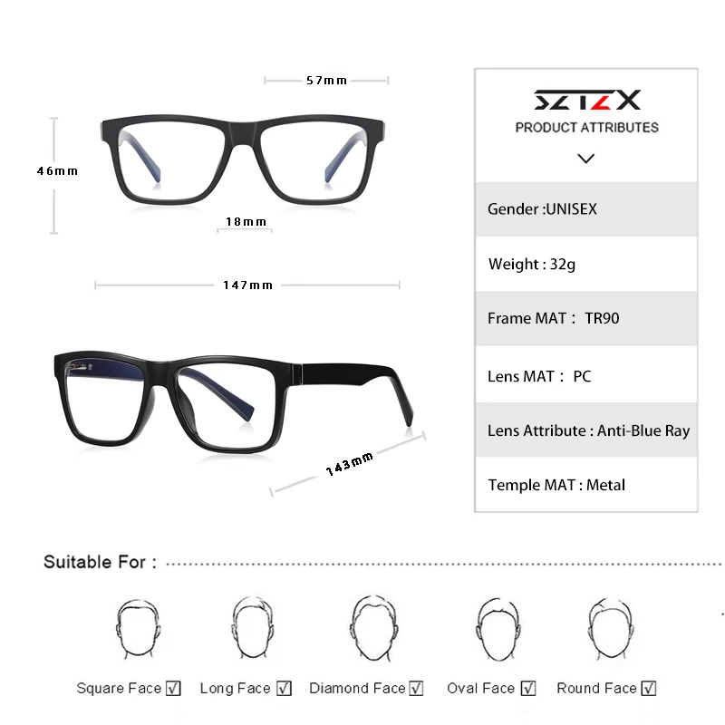 SZTZX Men  Fashion Sports Reading Glasses Anti  Blue Light Outdoor Photochromic Myopia Prescription Optical Glasses Large Frame