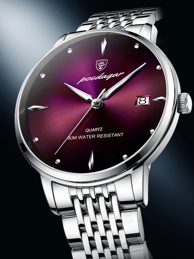 POEDAGAR Luxus Sport Männer Uhr Wasserdicht Leucht Edelstahl Datum Armbanduhr Für Mann Quarzuhr Business herren Uhren – Detail 2