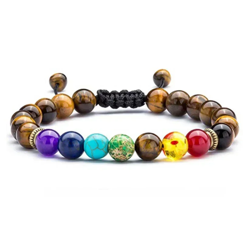 Ein sieben Meridian Energie Armband aus Saphir, Tigerauge, gewebtes Yoga Rad Armband, Perlen Armband