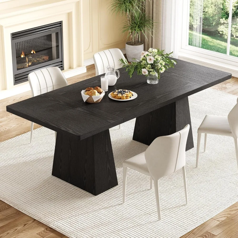 LITTLE TREE Dining Table for 6 People, Wooden Dining Table, Rectangle Table with Heavy Duty Legs, Modern Dining Table