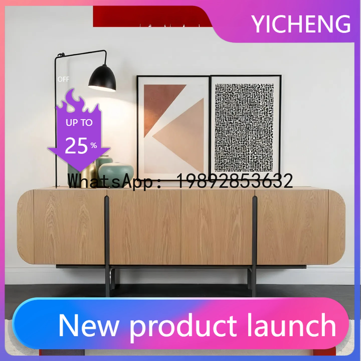 

HYS paint dining side cabinet walnut color porch cabinet entry living room solid wood storage locker