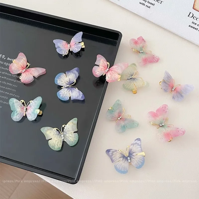 2Pcs Colorful Butterfly Hairpins Girl Hair Clips Barrettes Women Sweet Hair Ornament Rainbow Headwear Fashion Hair Accessories