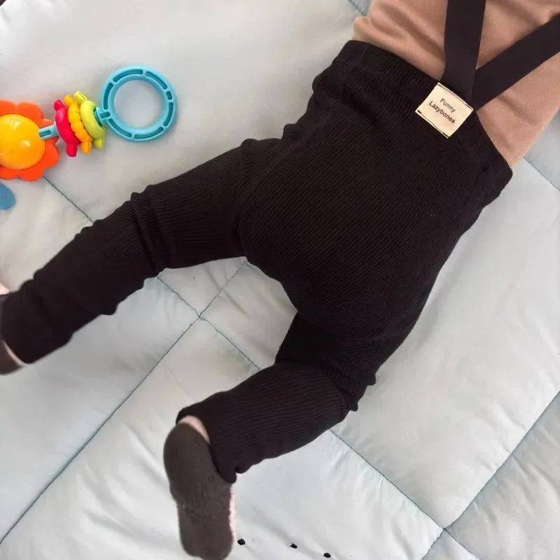Spring Autumn Baby Boys Girls Suspender Leggings Infant Kids High Waist Cross Strap Tights Solid Color Toddler Bottoms Clothing view 6