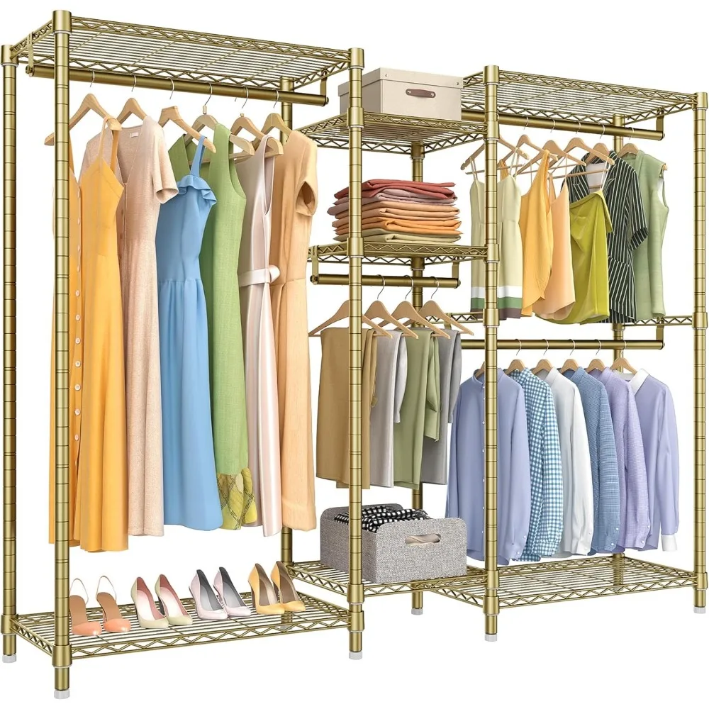 VIPEK V6 Wire Garment Rack Heavy Duty Clothes Rack with 7 Adjustable Shelves & 4 Hanging Rods, Compact DIY Metal Clothing