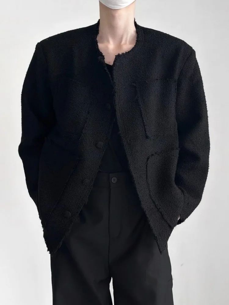 Advanced Neutral Jacket with Fringed Design Men Woven Lazy Loose Top Autumn Winter Fluffy Coats Single Breasted Knitted Cardigan