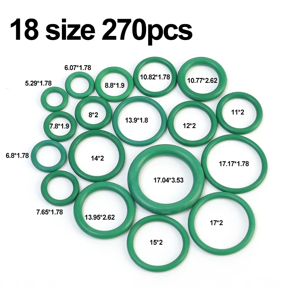 270Pcs Rubber O-Ring Gasket High Quality 18 Size Sealing Ring Kit Car Air Conditioning System Gasket Universal Washer Assortment