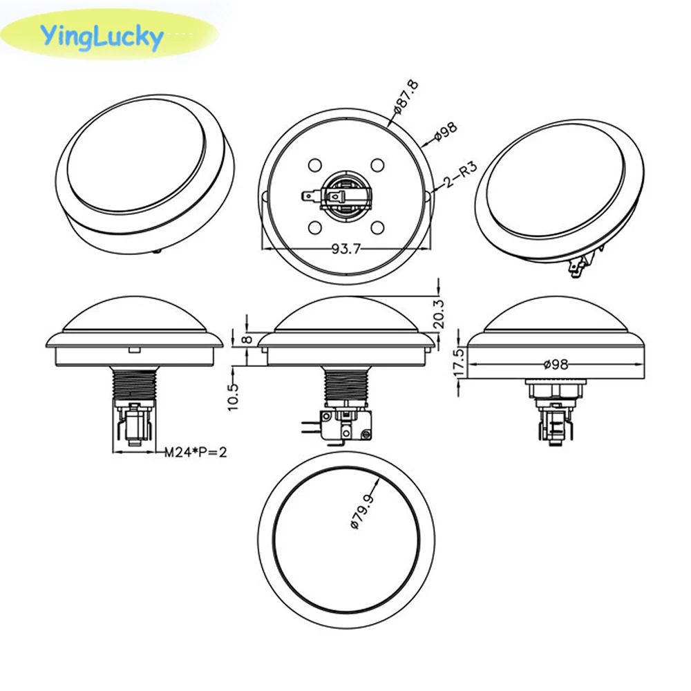 10pcs Arcade LED Button 100mm round convex button amusement machine coin machine parts arcade button wholesale link