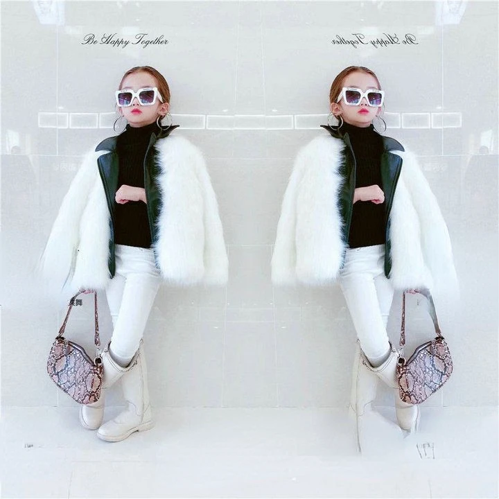 

Детское кожаное пальто из искусственного лисьего меха, Осень-зима 2023, мотоциклетные модные меховые куртки для девочек, детские кожаные топы, одежда женская T82