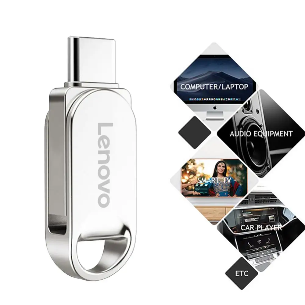 Lenovo-metal flash drive, usb 3.0, 2 também, 1 também, grande capacidade, portátil, alta velocidade, transferência de arquivos, à prova d'água, u disco, original