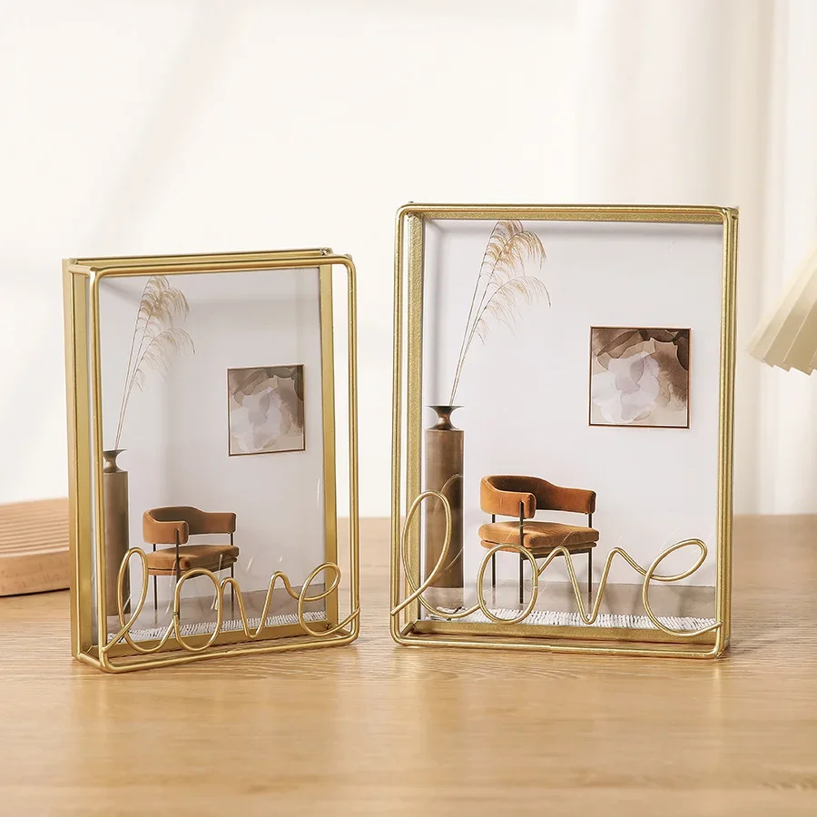 6/7/8inch Photo Frame Metal,Picture Frame Tabletop Display Vertical, Family Picture Display for Office Desk Rectangle with LOVE