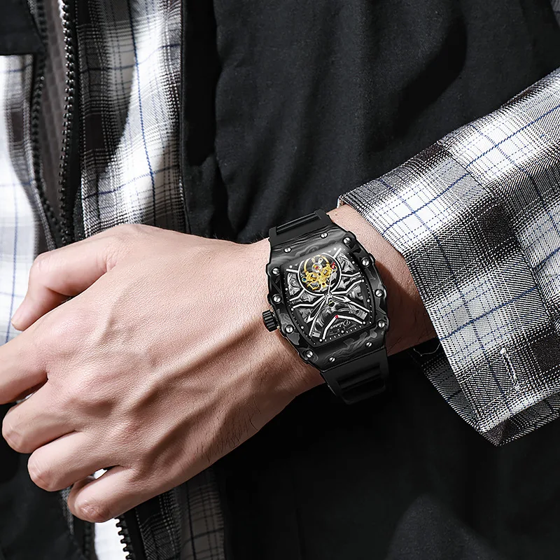 Automatic mechanical men's watchtrendy luminous tonneau-shapedstudent-style designer watchhighend men's watchhigh-quality watch.