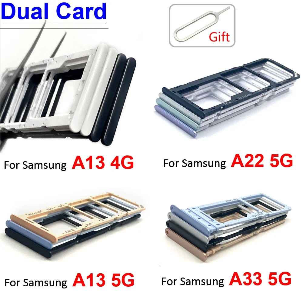 

Dual Card SIM Card Tray Chip Slot drawer Holder Adapter For Samsung A13 A22 4G A33 5G Replacement Part + Pin