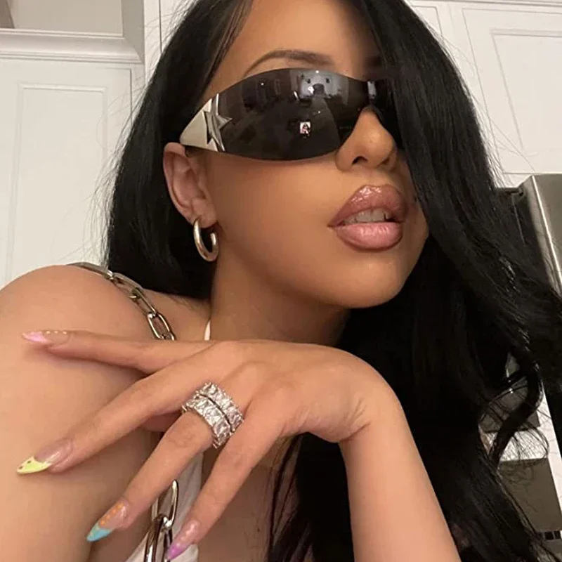 Moda óculos de sol para mulheres homens na moda escudo envoltório em torno de óculos de sol oversized moda sem moldura óculos de sol