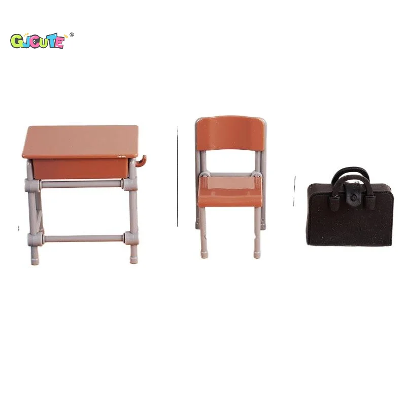 1 Juego de decoración para el aula, juguete 1:12 para casa de muñecas, escritorios en miniatura, sillas, pizarras, libros, mochilas escolares, modelo, accesorios para casa de muñecas