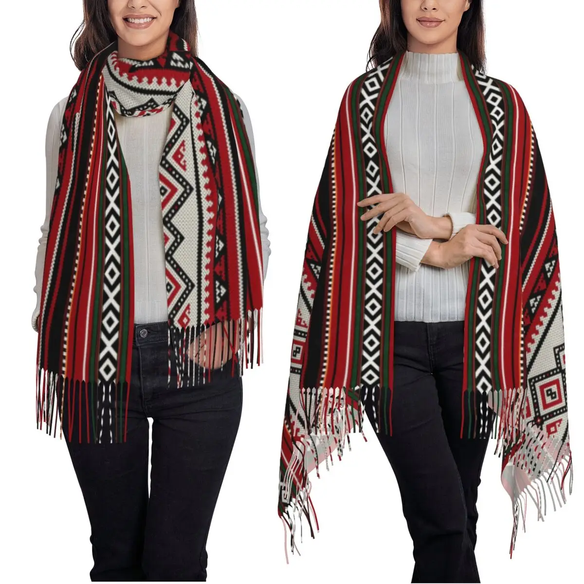 جريئة أوكرانيا نمط Vyshyvanka التطريز البوهيمي وشاح شرابة الأوشحة للنساء شالات ويلتف طويل الخريف الشتاء شال التفاف