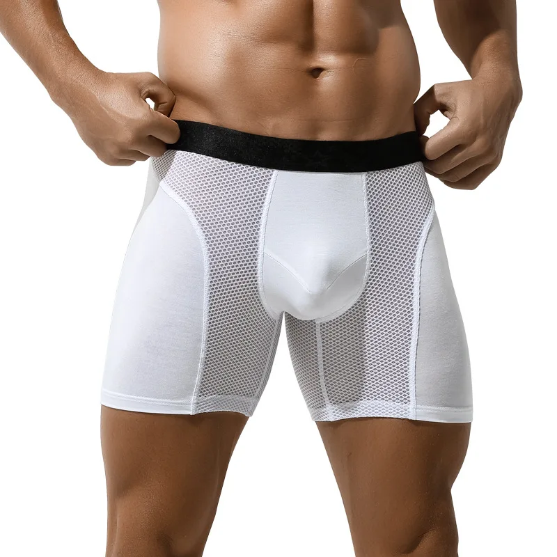 Calzoncillos sexys de malla convexa en U para hombre, Bóxer largo transpirable, ropa interior con piernas extendidas resistentes al desgaste, talla