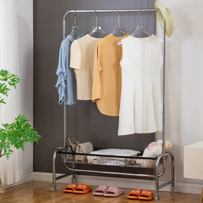 Lifting bedroom floor-to-ceiling drying hanger household mobile coat rack indoor metal overnight clothes rack